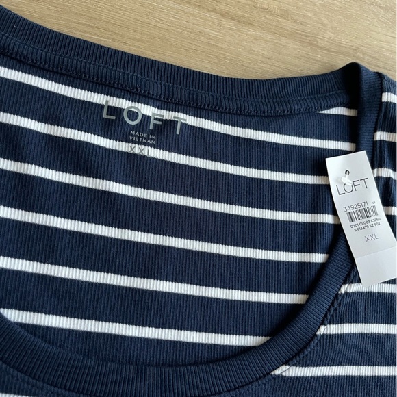 LOFT Tee Shirt Cotton Striped Navy Blue White NWT SZ XXL - Picture 2 of 6